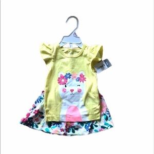 NWT Carter’s yellow baby girl cat floral ruffle shirt and skort outfit 9 months